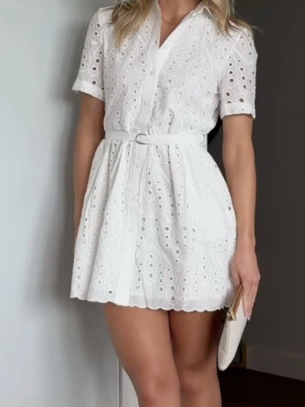 Zara ZW Collection Embroidered Eyelet Mini Dress NWT Size M White - Picture 3 of 13